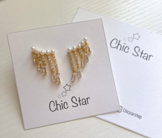 Pearl Row Stud Earrings