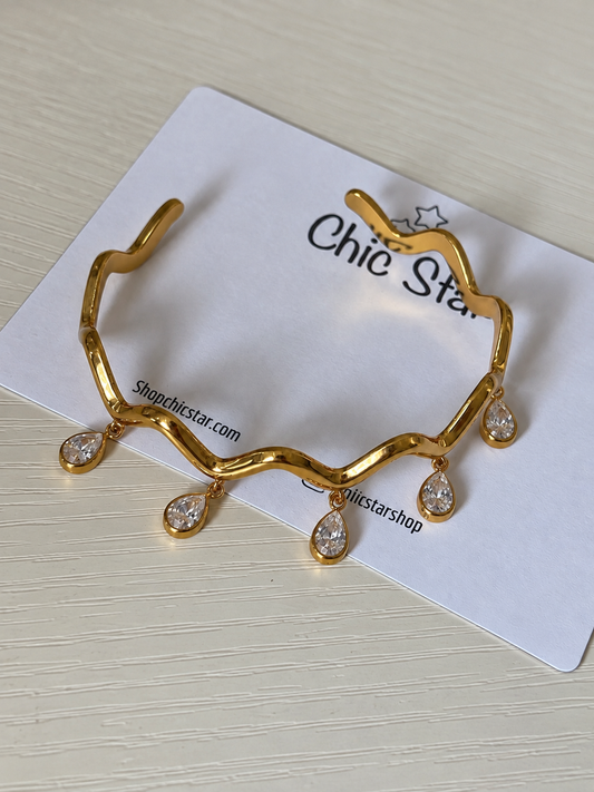 Tear Drop Wave Open Bangle